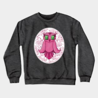 Sparkly Pink Owl with Emerald Eyes Crewneck Sweatshirt